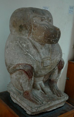 Statue en calcaire de Thot sous la forme du babouin. Tell el Mestany. Nouvel Empire.